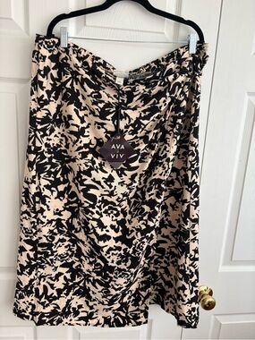 Ava & Viv Black and Cream Marble Print Faux Wrap Skirt New 1X